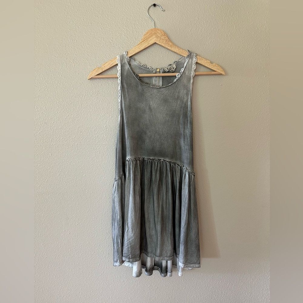 POL Washed Grey Tank Dress with Lace Neckline